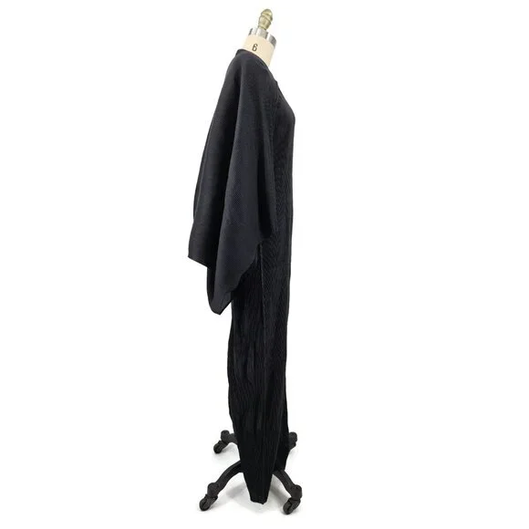 VTG Issey Miyake Black Pleated Maxi Dress Size 4 Attached Jacket Sleeves - Picture 5 of 15
